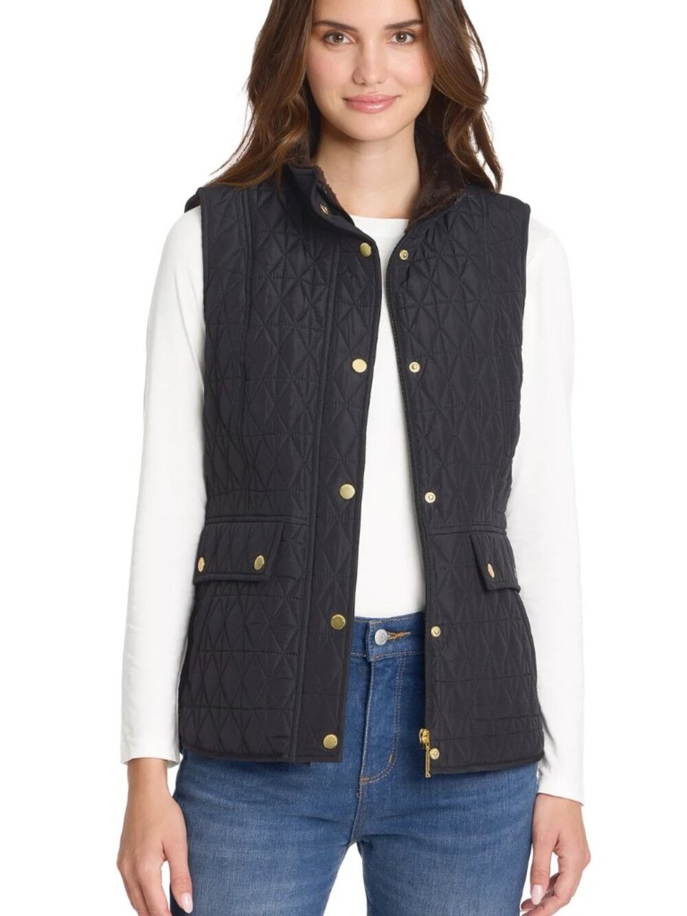 NEW Weatherproof Mixed Quilted Plush Lined Vest Black Women's Size S